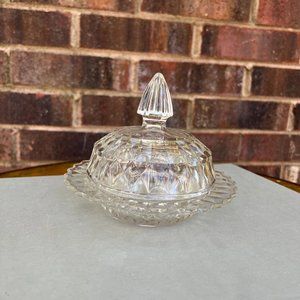 Vintage Jeannette Windsor clear glass round butter dish w/lid